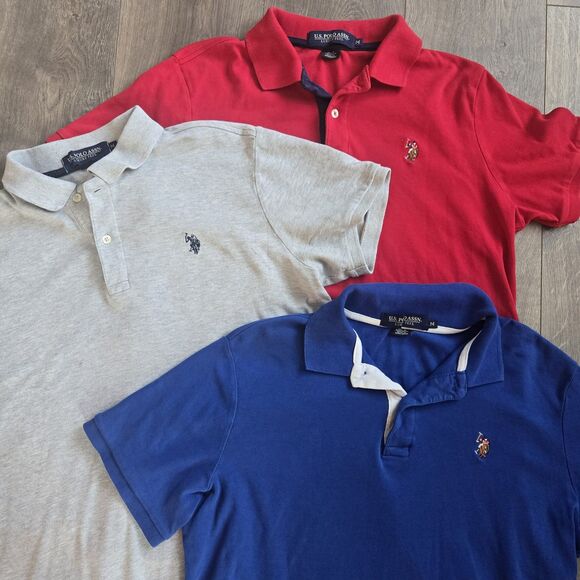 Bundle of 3 U.S. Polo Assn. Men's Polo Shirts Size M  Red Blue Gray Luxury Feel - Picture 1 of 16